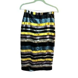 Anthropologie wolven velvet black gold knee length skirt women's size 2